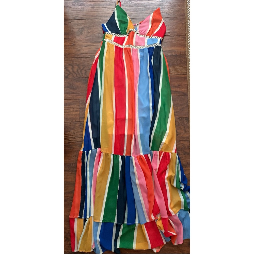 Flying Tomato Colorful rainbow Striped Maxi Dress sz M EUC